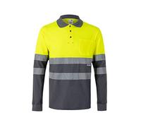 VELILLA 305515 Polo ad alta visibilità in cotone, bicolore e maniche lunghe, colore grigio e giallo fluoro, taglia 4XL, Grigio/Giallo Fluoro, 4XL