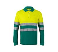 VELILLA 305515 Polo ad alta visibilità in cotone, bicolore e maniche lunghe, colore verde e giallo fluoro, taglia 4XL, Verde/Giallo Fluoro, 4XL