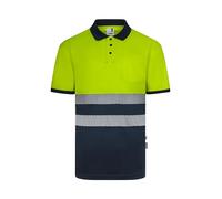 VELILLA 305533; Polo poliestere riciclato bicolore manica corta nastro segmentato; colore blu navy e giallo fluoro; taglia L, Blu Navy E Giallo Fluoro, L