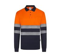 VELILLA 305535; Polo poliestere riciclato bicolore manica lunga nastro segmentato; colore blu navy e arancione fluoro; taglia XL, Blu Navy E Arancione Fluoro, XL