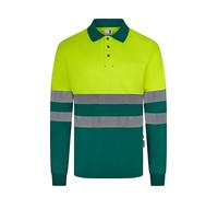 VELILLA 305535; Polo poliestere riciclato bicolore manica lunga nastro segmentato; colore verde e giallo fluoro; taglia M, Verde e Giallo Fluoro, M