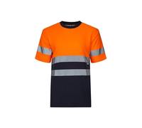 VELILLA Maglietta a maniche corte in cotone bicolore ad alta visibilità, unisex per adulti, Blu Navy E Arancione Fluor, XXL