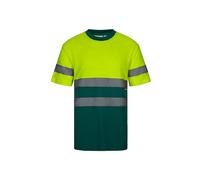 VELILLA Maglietta unisex a maniche corte in cotone bicolore ad alta visibilità, Verde e giallo fluo, M