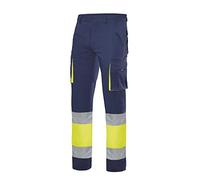 VELILLA Pantaloni Stretch Bicolor Multitasche Alta visibilità, Blu Navy/Giallo Fluo, S