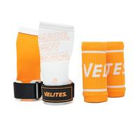 Velites I Quad PRO Orange I Impugnature Professionali per Cross Training o Ginnastica, Adatte a Tutte Le superfici, utilizzo con magnesio, polsiere in Tessuto
