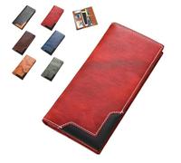 Vellarix Upliftjoys Vintage Cowhide Leather Wallet - RFID Blocking Bifold Wallet for Men & Women, Long Card Holder with Multiple Pockets, Genuine Leather Carteras para Hombres(Red)