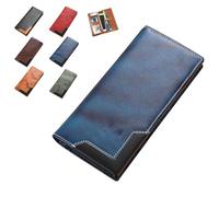 Vellarix Upliftjoys Vintage Cowhide Leather Wallet - RFID Blocking Bifold Wallet for Men & Women, Long Card Holder with Multiple Pockets, Genuine Leather Carteras para Hombres(Blue)