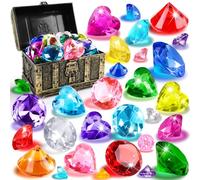 Vellibring Immersione Gemme Pool Toys 32 Diamante Colorato con Tesoro Cassa Pirata Box Estate Subacquea Gemma Nuoto Formazione Diving Giocattoli