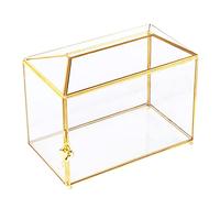 Vellon Scatola di carta regalo di nozze trasparente con serratura, scatola di vetro oro di sicurezza aggiornata per votazione/donazione/lotteria/ricevimento, scatola di vetro dorato