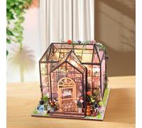 VELLUSTRA Kit da Casa di Delle Bambole in Legno Di Legno In Miniatura Kit, Miniatura Fai Da Te con Luce Led, Flower Shop Modello Dollhouse, Creativo Costruire Regali di Natale