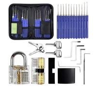 VELLUSTRA Set Grimaldelli da 17 Pezzi, Set di Grimaldelli Professionali con 2 Trasparente Serratura Lucchetto, Quattro chiavi e un manuale di istruzioni, Lockpicking Set per Fabbri Principianti