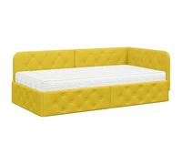 Velluto Angolare Design Divisorio Letto Singolo 100 x 200 cm Giallo | Cornice letto ad angolo Giallo 100x200 cm Velluto Divano Letto Angolare Salvaspazio con Testiera Reversibile e Materasso
