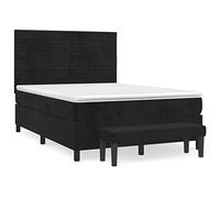 Velluto con Materasso Incluso Richiudibile Altezza Regolabile 140x200 Nero | Giroletto a Molle con Materasso a Molle Insacchettate, Letto in Velluto Nero con Testiera Regolabile, Coprimaterasso e Panca