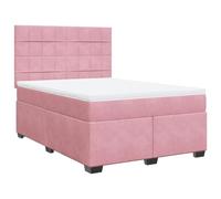 Velluto con Molle Indipendenti per Camera da Letto Moderna 140x190 Rosa | Giroletto a Molle con Materasso e Coprimaterasso Rosa 140x190 Velluto Letto Completo con Testiera Regolabile