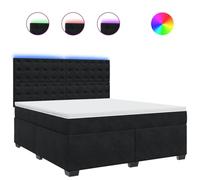 Velluto con Molle Insacchettate Letto Matrimoniale Nero 180x200 cm | Giroletto a Molle con Materasso e Testiera Regolabile Nero 180x200 cm Velluto con Luci LED e Coprimaterasso