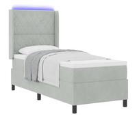 Velluto grigio chiaro con luci LED integrate design moderno 80x200 cm | Letto a molle con materasso Grigio chiaro 80 x 200 cm Velluto con LED RGB Testiera Regolabile Assemblaggio Facile