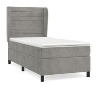 Velluto grigio chiaro con molle insacchettate testata imbottita 90x200 cm | Giroletto a Molle con Materasso 90x200 Grigio Chiaro Velluto Regolabile Letto Singolo con Testiera Morbida