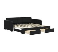 Velluto letto estraibile 2 in 1 cassetti contenitore nero 90x190 cm | Divano Letto Estraibile con Cassetti Nero 90x190 cm in Velluto Letto Giorno 2 in 1 con Contenitore Salva Spazio per Soggiorno