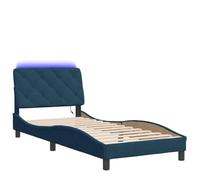 Velluto morbido con luci LED camera da letto moderna Blu 80x200 cm | Giroletto con LED Blu 80x200 cm in Velluto Struttura Letto Materasso Non Incluso con Testiera Imbottita e Luci LED per Camera