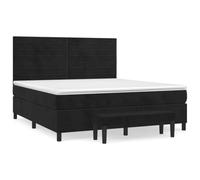 Velluto Morbido Con Materasso a Molle Letto Matrimoniale 160x200 cm Nero | Giroletto a Molle con Materasso 160x200 Velluto Nero Letto Matrimoniale con Coppia Panca e Testiera Regolabile