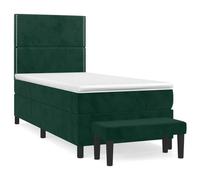 Velluto Morbido Con Molle Insacchettate Altezza Regolabile Verde Scuro | Giroletto a Molle con Materasso 90x190 cm Velluto Verde Scuro, Letto Regolabile con Panca Contenitiva, Testiera Altezza