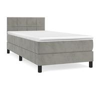 Velluto morbido letto imbottito testata regolabile Grigio chiaro 80x200 cm | Giroletto a Molle con Materasso e Coprimaterasso Grigio Chiaro 80x200 cm Velluto Letto Regolabile con Testiera
