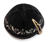 Velluto Nero Ricamato Kippah Yarmulke Ebraico Yamaka Kippa Israele Tappo Judaica
