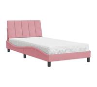 Velluto Premium con Testiera Imbottita Design Moderno Hanko Rosa 100x200 cm | Letto Matrimoniale con Materasso Hanko Rosa 100x200 cm Velluto Morbido con Testiera Imbottita e Rete in Compensato