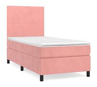 Velluto Rosa Morbido con Materasso a Molle Insacchettate Testiera | Giroletto a Molle con Materasso 100x200 cm Rosa Velluto Letto Completo Regolabile con Testiera e Coprimaterasso