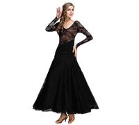 Velluto Valzer Nazionale Standard Vestito Da Donna Tango Flamenco Performance Classico Pizzo Chiffon Sala Da Ballo Abiti Da Competizione, Nero , XX-Large