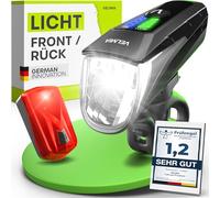 Velmia Luci per biciclette [Set] - a LED fino 8,5 ore di durata e 3 livelli di luminosità; Ricaricabile USB e secondo codice stradale; incl. display per batteria e intensità luminosa