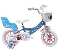 Vélo ATLAS Bicicletta da 12" Frozen Dotata di 1 Freno, Cestino Anteriore, Porta Bambola Posteriore, Parafanghi, Carter E Stabilizzatori, Bici Bambina, Azzurro, 12''