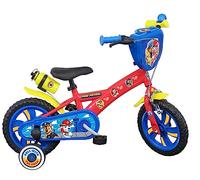 Vélo ATLAS Bicicletta per Bambini Paw Patrol da 12' Dotata di 1 Freno, Piastra Anteriore Decorativa, parafanghi, alloggiamento e 2 stabilizzatori Pat PATROUILLE, frontalino, Carter Ragazzo, Rosso