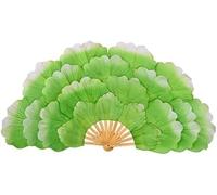Velo da Danza in Seta, ventaglio for spettacoli Nazionali, ventaglio con Fiori di peonia da 85 cm, ventaglio con Petali bifacciali, Accessorio for Danza di Gruppo sul palco, 1 Pezzo(Green)