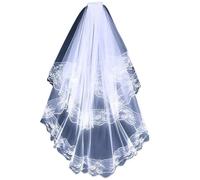 Velo da Sposa Black White Lace Bridal Veils With Comb Short Two Layer Elegant Women Wedding For Bride Marriage Accessories per Veli Nuziali Adatti per Fidanzamento Proposta(White)