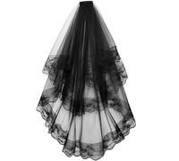 Velo da Sposa Black White Lace Bridal Veils With Comb Short Two Layer Elegant Women Wedding For Bride Marriage Accessories per Veli Nuziali Adatti per Fidanzamento Proposta(Black)