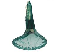 Velo da sposa, Bordo in pizzo con paillettes Veli da sposa verdi a uno strato con pettine Cattedrale Veli da sposa Accessori da sposa