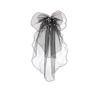Velo da sposa Clip per capelli per sposa nastro corto sottile fiocco ragazza accessori sposa velo copertura testa, Nero Hsj7175blk, taglia unica