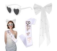 Velo da sposa con accessori eleganti, fascia in raso, occhiali sole a cuore con perle - set completo per la sposa - colore bianco