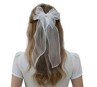 Velo da sposa con fiocco per giochi scolastici, copricapo da ballo ed elegante mantilla per addio al nubilato cucito a mano perle di cristallo velo da sposa pettine regolabile