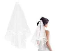 Velo da sposa corto a 2 strati, velo da sposa in tulle con pettine, lunghezza al gomito, per addio al nubilato e addio al nubilato, 60-80 cm, bianco, 23-31 inch