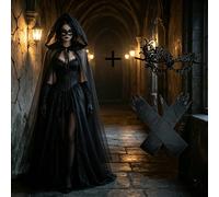 Velo da sposa fantasma per cosplay di Ognissanti, mantello in rete da strega, costume da mietitore con cappuccio, mantello da vampiro Poliestere