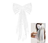 Velo da sposa, fermaglio per capelli con perle, fiocco in tulle bianco con forcina, addio al nubilato, accessorio per capelli da donna