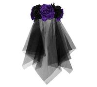 Velo da sposa gotico con rose, in pizzo nero, con cerchietto, per costumi, Halloween, feste, da donna