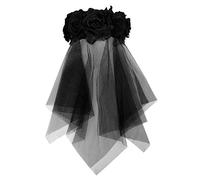 Velo da sposa gotico con rose, in pizzo nero, con cerchietto, per costumi, Halloween, feste, da donna