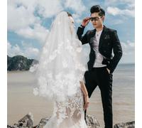 Velo da sposa in pizzo a doppio con pettine per capelli, accessori per