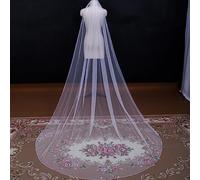 Velo da sposa lungo in morbido tulle velo con bordo in corda Soutache morbido velo da sposa a un livello con veli a matita