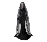 Velo da sposa nero a 1/2 strati in morbido tulle velo da sposa per Halloween Velo da sposa classico gotico velo da cattedrale vetrina vintage mantiglia da sposa velo lungo scialle strega cosplay