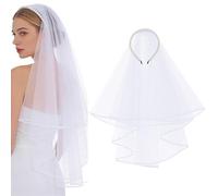 Velo da Sposa per Addio al Nubilato,Elegante Corto Bianco | Cerchietto Per Capelli Con Perle E Velo Da Sposa | Per Cerimonia Di Matrimonio Fidanzamento Ricevimento Nuziale E Festa Di Addio Al Nubilato