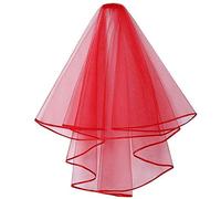 Velo da sposa per spose, velo da sposa con tulle semplice per cattedrale, addio al nubilato e addio al nubilato IT-V-1 (rosso, 80 cm / 31,4 pollici / 2 livelli)